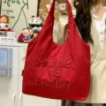 Red canvas tote bag for women, casual lightweight shoulder bag and shopping bag for daily commute. - Red