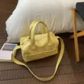 Yellow leather shoulder bag casual tote crossbody bag large capacity daily fashion purse - Yellow