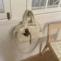 Cream white faux leather handbag for women, casual tote shoulder crossbody bag daily use. - With Horse Charm / White