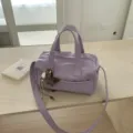 Lavender leather shoulder handbag with cute pony charm, daily casual crossbody duffel bag. - With Horse Charm / Purple