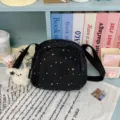 Casual black star print canvas crossbody bag for women, lightweight stylish shoulder bag. - Black with Pendant