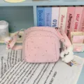 Pink star crossbody bag with cute plush rabbit charm, lightweight casual shoulder bag. - Pink + Flying Rabbit