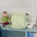 Light green star print crossbody bag casual shoulder bag with plush pendant accessory - Green + Flying Rabbit