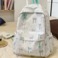 Japanese style canvas backpack with blue bows and pink floral print for casual daily travel. - L / Green
