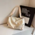 Casual large capacity travel duffel bag for women, lightweight solid color shoulder gym bag. - Off White