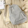 Minimalist Plaid School Backpack Casual Student Bookbag Korean Style Fashion Daypack - Basic Style / White