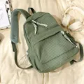 Green corduroy school backpack, casual Korean style student bookbag for daily casual use. - Basic Style / Green