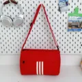 Red canvas messenger bag, casual large capacity shoulder bag with stripes for daily use. - Regular Fit / Red