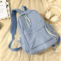 Korean style plaid backpack for women, casual cute school bag for high school and college. - Basic Style / Blue
