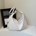 Casual white canvas shoulder bag, large capacity slanting crossbody bag for daily travel. - Off White