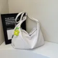 Élégant sac à bandoulière en toile décontracté grande capacité avec pendentif fleur - Décoration de Tournesol / Blanc Cassé