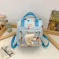 Cute girls mini backpack with colorful heart patterns, lightweight travel school bag with front pocket. - Blue (No Pendant)