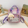 Cute purple girl backpack with clear front pocket heart pattern stylish casual school daypack - Purple (No Pendant)