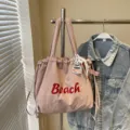 Sac cabas décontracté en nylon rose pour femme, grand sac épaule léger et pratique. - Rose