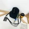 Korean style black mini canvas shoulder bag casual crossbody phone bag for women daily use - With Pendant / Black