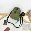 Green casual lightweight nylon cross-body small backpack stylish daily shoulder bag - With Pendant / Army Green