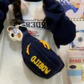 Casual canvas chest bag for women and men, stylish streetwear crossbody bag with cute dog pendant. - Blue with Toy Dog Charm