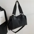 Black waterproof travel duffel bag, large capacity gym fitness bag with shoulder strap. - Black