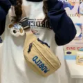 Casual nylon chest bag for women, Japanese ins style crossbody fanny pack in khaki. - Khaki with Toy Dog Charm