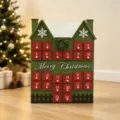 Casa de calendario de adviento navideño de madera con 24 cajones y decoración festiva. - Sin Luces / Rojo