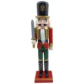 38cm houten notenkraker soldaat beeldje met zwaard, rood groene kerstvakantie decoratie. - Soldaat met Zwaard (Notenkraker-023) / 38 cm
