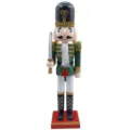 Houten Notenkraker Soldaat Beeldje 38cm Groene Uniform met Zwaard Kerstdecoratie Cadeau - Koning met Kort Zwaard (Notenkraker-026) / 38 cm