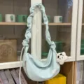 Casual canvas cloud shoulder bag with bow embroidery and cute plush pendant for daily commute. - With Pendant / Blue