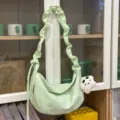 Light green ruffled cloud crossbody bag casual canvas shoulder bag with cute plush pendant - With Pendant / Green