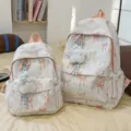 Cute bow print school backpack with plush charm for middle school girls travel bag - Small (With Blue Star Keychain) / Orange
