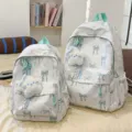 Cute Japanese style school backpack for girls, large capacity blue bow pattern travel bag - Small (With Blue Star Keychain) / Green
