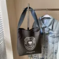 Large capacity canvas shoulder bag for women, casual crossbody bag with stylish print design. - Dark Brown