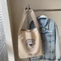 Casual canvas tote shoulder bag for women, large capacity daily crossbody messenger bag. - Khaki