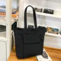 Minimalistische zwarte shopper met trekkoord casual schoudertas voor dagelijks gebruik en werk - Zwart