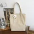 Canvas tote bag with cute furry pendant casual shoulder bag for women daily commuting style - Single Bag / Off White