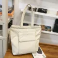 Eenvoudige effen kleur trekkoord tote tas casual schoudertas grote capaciteit chic - Wit