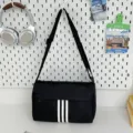 Casual black canvas crossbody bag with white stripes, large capacity daily travel shoulder bag. - Regular Fit / Black
