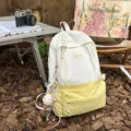 White and yellow colorblock backpack daily casual school bookbag with cute charms variant - Backpack (With Ice Cream Lanyard) / Yellow