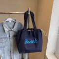 Moderna bolsa tote de lona azul marino informal para mujer viajes diarios gran bolso de hombro - Negro