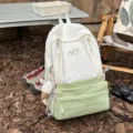 White and light green contrast color casual outdoor backpack, stylish daily travel bag. - Backpack (With Ice Cream Lanyard) / Green