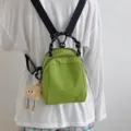 Lightweight canvas backpack casual daily multi-purpose shoulder messenger bag for women green - With Plush Pendant / Green
