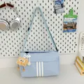 Casual large capacity women canvas crossbody bag minimalist light sports travel shoulder bag blue - With Long-Legged Cookie Pendant / Blue