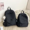 Casual solid color backpack for students, lightweight travel daily school bag set. - Style With Pendant / S / Black Small with Elf Charm
