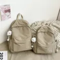 Casual solid color school backpack set, lightweight nylon travel book bag for students. - Style With Pendant / S / Brown Small with Elf Charm