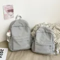 Casual solid color grey backpack set, lightweight school bag for students and travel use. - Style With Pendant / S / Grey Small with Elf Charm