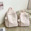Ins Style Solid Color Casual Backpack Cute Student School Bag Travel Lightweight Daypack - Style With Pendant / S / Pink Small with Elf Charm