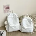 Ins style solid color casual versatile backpack for students daily school travel light small bag - Style With Pendant / S / White Small with Elf Charm