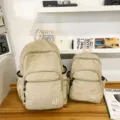 Minimalist waterproof foldable lightweight nylon grid backpack set for women daily travel bag - L / Khaki