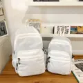 Minimalist white grid waterproof lightweight foldable travel backpack casual daypack for women - White
