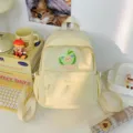 Zaino giallo chiaro carino per donna, zainetto casual per la scuola quotidiana con toppa. - Beige Piccolo