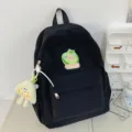 Zaino scolastico nero carino in stile ins giapponese leggero casual con peluche - Nero grande + sandwich